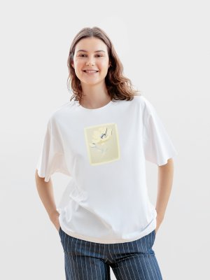 Белая прямая футболка с цветочным принтом Pompa. Цвет: белый