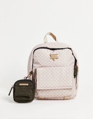 Розовый нейлоновый рюкзак с кошельком и монограммой -Розовый цвет River Island
