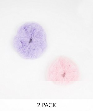Набор из 2 резинок для волос искусственного меха розового и фиолетового цвета -Разноцветный ASOS DESIGN
