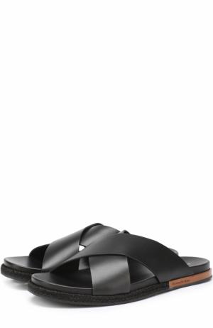 Кожаные шлепанцы с широкими ремешками Ermenegildo Zegna. Цвет: черный