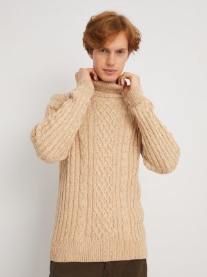Вязаный свитер с фактурным узором косы zolla. Цвет: коричневый
