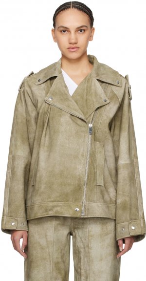 Серо-коричневая кожаная куртка с эффектом потертостей Remain Birger Christensen