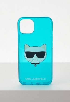 Чехол для iPhone Karl Lagerfeld 13, TPU FLUO Choupette Hard Transp Blue. Цвет: бирюзовый