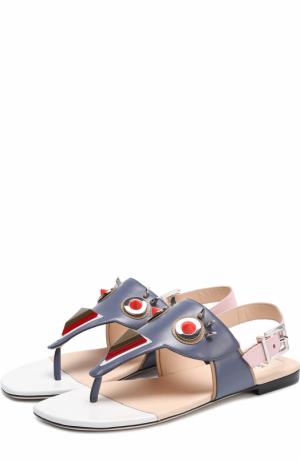 Кожаные сандалии с декором Fendi. Цвет: голубой