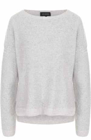 Кашемировый пуловер с круглым вырезом и пайетками St. John. Цвет: светло-серый