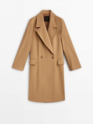 Пальто Wool Blend Comfort Double-Breasted, коричневый Massimo Dutti