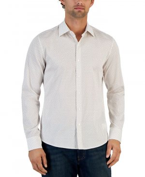 Мужская облегающая рубашка с длинным рукавом и пуговицами микропринтом , белый Michael Kors