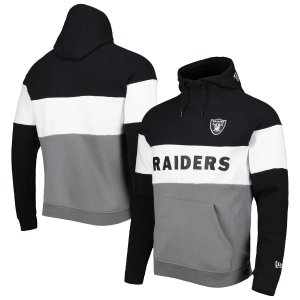 Мужской пуловер с капюшоном New Era серебристого/черного цвета цветными блоками Las Vegas Raiders Current