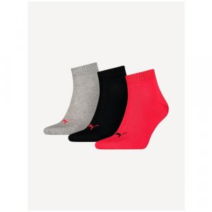 Носки Unisex Quarter Plain, 3 пары, размер 43-46, красный, черный, серый, розовый PUMA. Цвет: серый/черный/красный/розовый