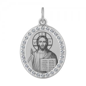 Иконка Господь Вседержитель из серебра с лазерной обработкой фианитами SOKOLOV