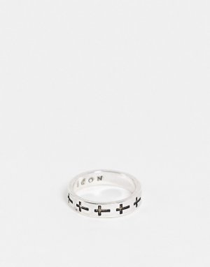 Серебристое кольцо с отделкой крестиками -Серебряный Icon Brand