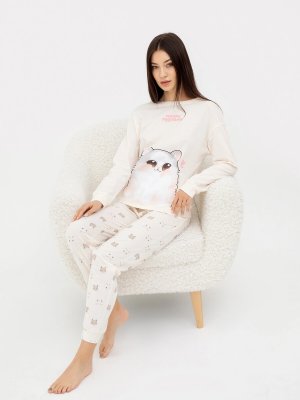 Комплект женский (джемпер, брюки) Mark Formelle. Цвет: молочный +котики на молочном