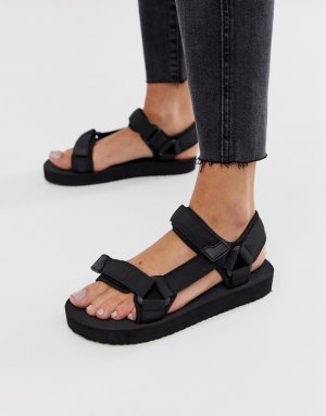 Черные сандалии с ремешками на липучках Pull&Bear. Цвет: черный