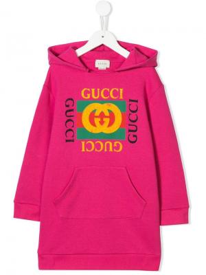 Толстовка с капюшоном и заплаткой логотипом Gucci Kids. Цвет: розовый