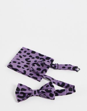 Комплект из галстука-бабочки и платка для нагрудного кармана сиреневого цвета с леопардовым принтом -Фиолетовый цвет Devils Advocate