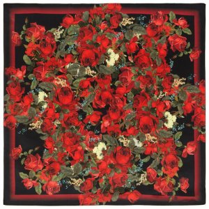 Платок ,89х89 см, красный, черный Павловопосадская платочная мануфактура. Цвет: зеленый/черный/красный