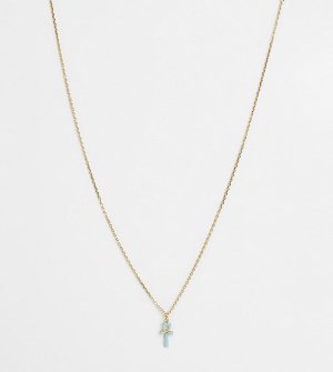 Позолоченное ожерелье с подвеской в виде египетского креста голубой эмалью -Золотистый Serge DeNimes
