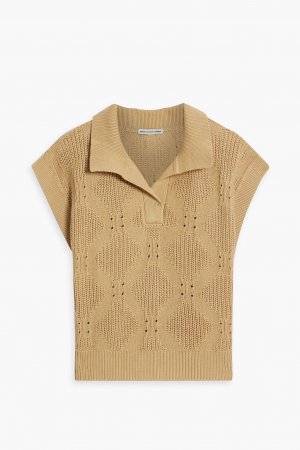 Хлопковый свитер-поло вязки пуантелле , песочный Cotton By Autumn Cashmere