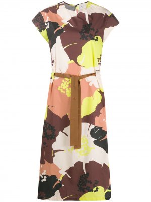 Платье миди с цветочным принтом Alysi. Цвет: желтый