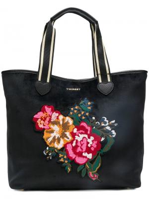 Floral tote bag Twin-Set. Цвет: черный