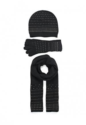 Комплект шапка, шарф и перчатки Fiorella Rubino. Цвет: черный