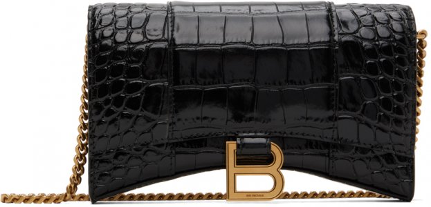 Черная сумка для песочных часов под крокодила , цвет Black Balenciaga