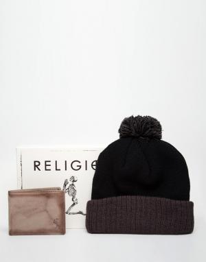 Подарочный набор с бумажником и шляпой Religion. Цвет: черный
