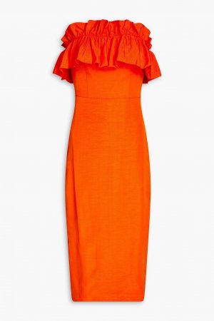 Платье-пуфик без бретелек с рюшами ML MONIQUE LHUILLIER, оранжевый Lhuillier
