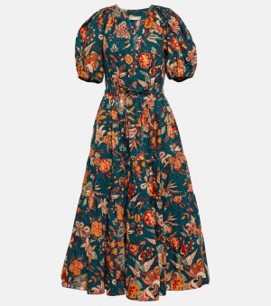Платье миди Olina из хлопка с цветочным принтом ULLA JOHNSON, разноцветный Johnson
