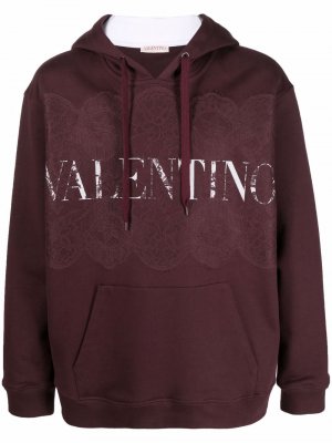 Худи с кружевом и логотипом Valentino. Цвет: красный