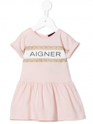 Платье-футболка с логотипом Aigner Kids. Цвет: розовый