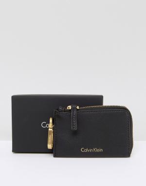Черный кошелек для монет с брелоком ключей Calvin Klein. Цвет: черный