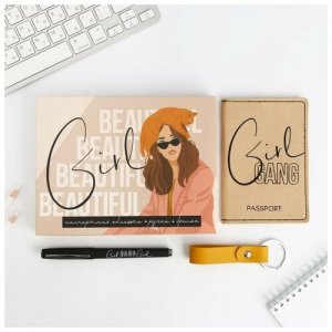 Набор Girl: обложка для паспорта ПВХ, брелок и ручка пластик ArtFox