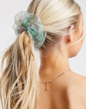 Большая резинка для волос с мелким цветочным принтом из органзы -Многоцветный Pieces
