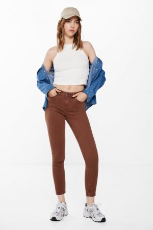 Цветные узкие укороченные джинсы, коричневый Springfield