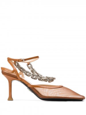 Туфли-лодочки с кристаллами Cesare Paciotti. Цвет: коричневый