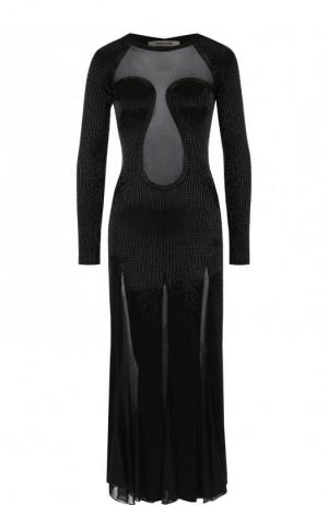 Платье-миди с прозрачными вставками и декорированной отделкой Roberto Cavalli. Цвет: черный