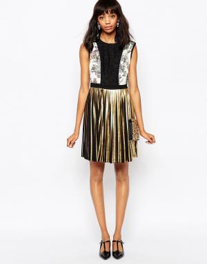 Платье мини с плиссированной юбкой цвета металлик Sportmax Code. Цвет: мульти