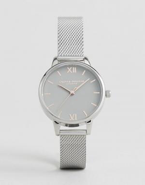 Серебристые часы с сетчатым браслетом и серым циферблатом Olivia Burto Burton. Цвет: серебряный