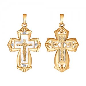 Крест из золота с бриллиантами и перламутром SOKOLOV