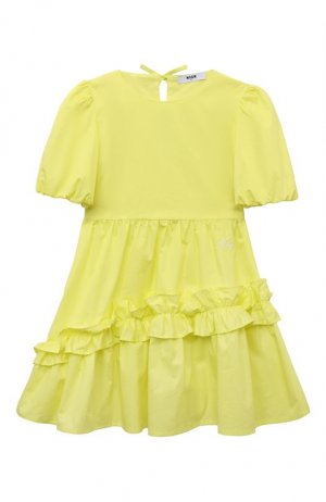 Хлопковое платье MSGM kids. Цвет: жёлтый