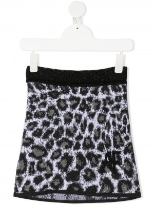 Трикотажная юбка с леопардовым принтом Alberta Ferretti Kids. Цвет: серый