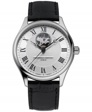 Мужские швейцарские автоматические классические часы Heart Beat с черным кожаным ремешком, 40 мм Frederique Constant Frédérique