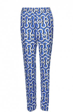Прямые шелковые брюки с принтом Kenzo. Цвет: синий