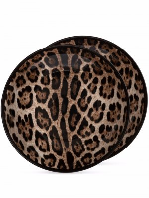 Набор из двух тарелок с леопардовым принтом Dolce & Gabbana. Цвет: коричневый