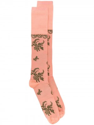 Длинные жаккардовые носки с цветочным узором Simone Rocha. Цвет: розовый