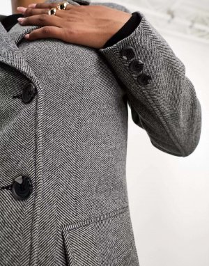 Потертое короткое деловое пальто Aruba с узором «елочка» Threadbare