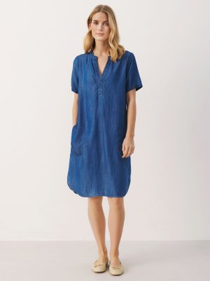 Платье Аминаза, часть вторая, джинсовая ткань среднего синего цвета Part Two