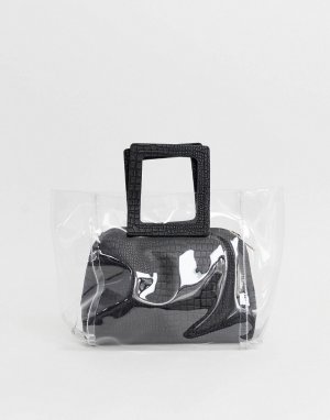Пластиковая структурированная сумка-тоут с дополнительной сумочкой Yoki-Очистить Yoki Fashion
