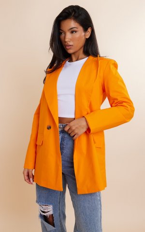 Оранжевый хлопковый двубортный пиджак оверсайз с карманами и клапанами премиум-класса PrettyLittleThing